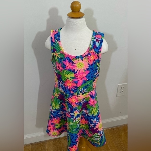 Piper sz 7-8 dress tropical print fit and flair sleeveless knit - Picture 1 of 11